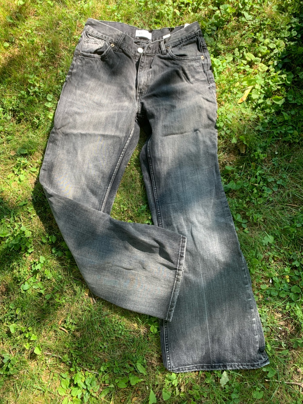 Zara Women's Washed Black Wide-Leg Jeans